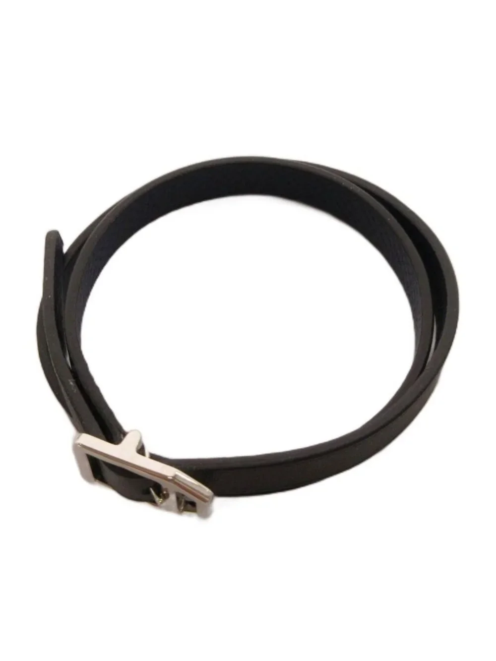 Hermes Paddock Double Tour Leather Bracelet T4 S FS Stamp Black Navy